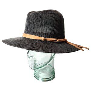 Marcus Adler New York "Kyla" Black Fedora with Brown Leather Band Adjustable